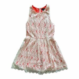 Topshop White Lace Overlay Coral Pink Lined Midi Dress